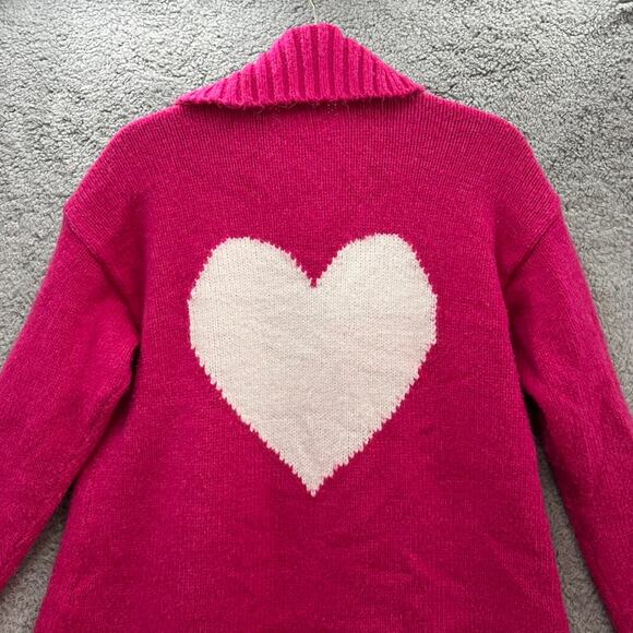 Charter Club Large Pink Open Front Cardigan White Heart on Back Fun Casual Cozy - Picture 6 of 10